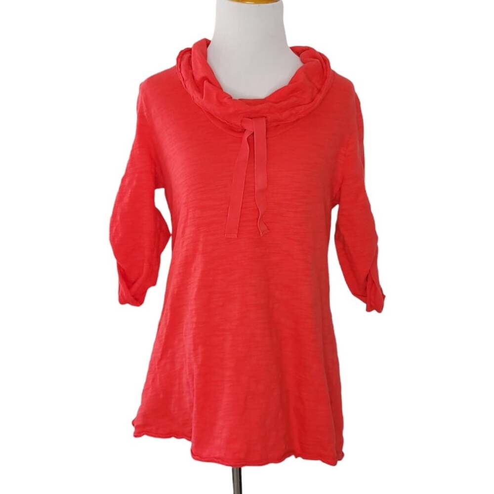 Neon Buddha Cowl Neck Shirt Red Burnout 3/4 Sleeves Cotton Women Small